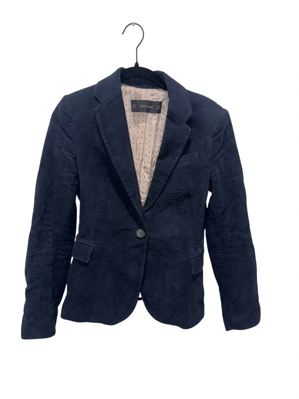 Zara Navy Blue Suede Elbow Patch Equestrian Blazer Small